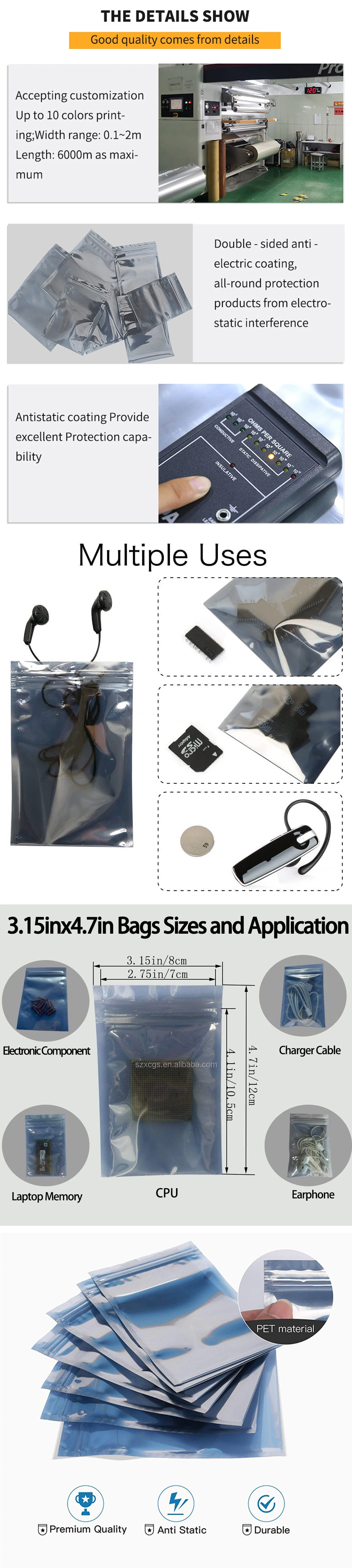 Custom Anti Static ESD Shielding Bag for Electronic Moisture Barrier Ziplock Bag